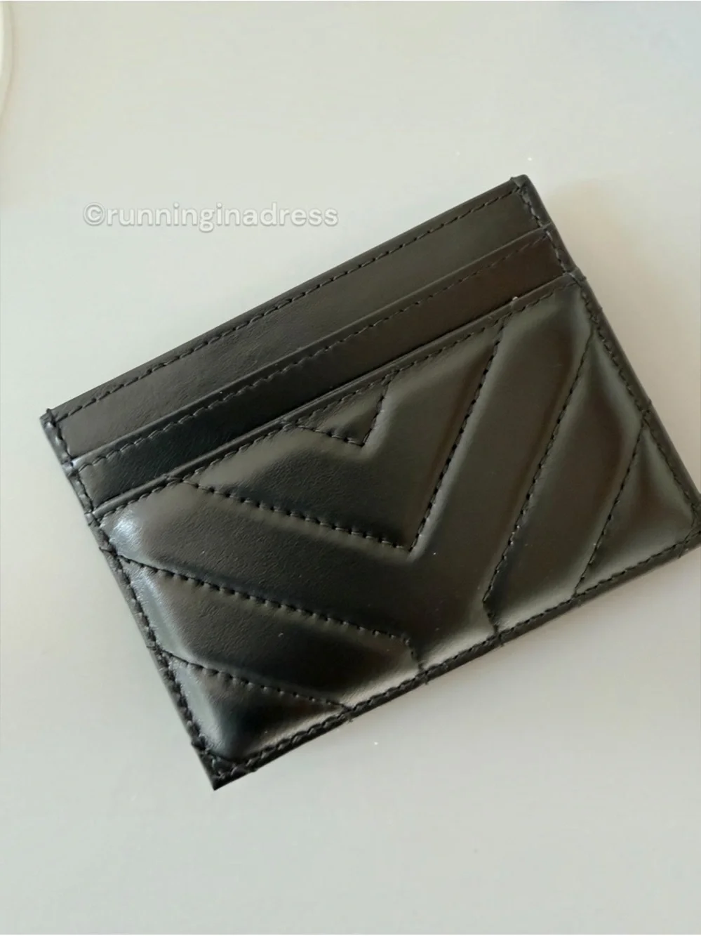 Saint Laurent YSL Joan Quilted Leather Card Case Holder Wallet Black Gold Stamp